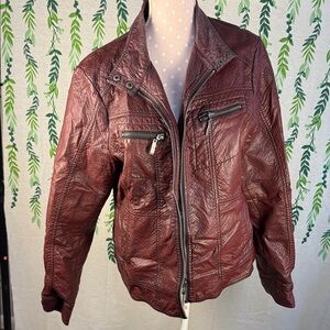 Women's Burgundy Pleather Jacket C2